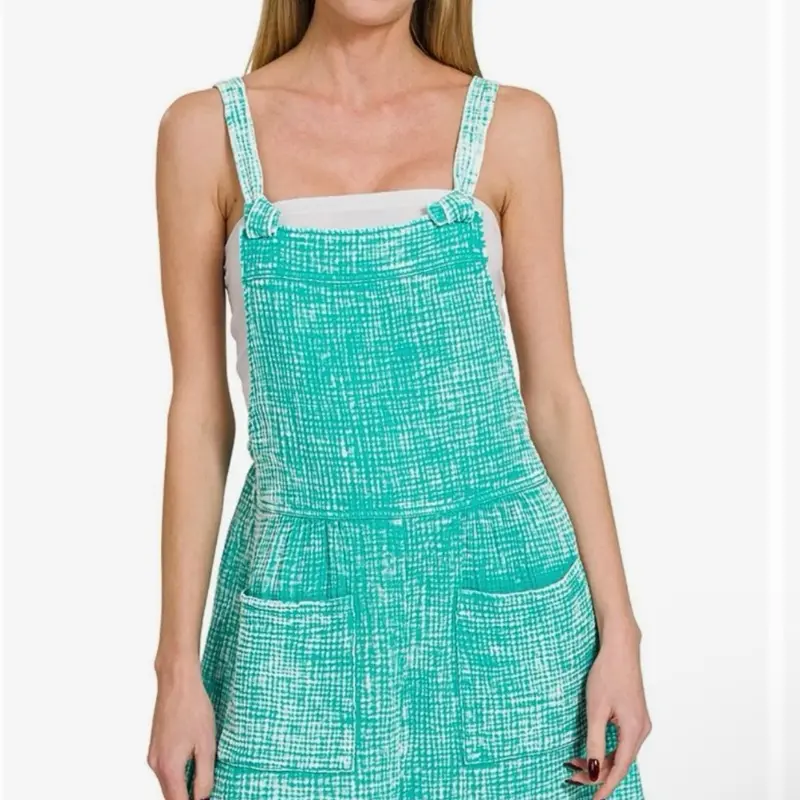 Ash Teal Cotton Gauze Romper - Womenswear Jumpsuits for Comfortable Everyday Wear