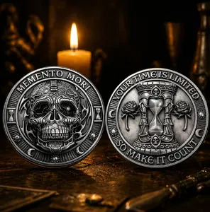 Memento Mori Coin – Stoic Reminder Skull Token, Philosophy Gift, Mortality Pocket Coin, Antique Challenge Coin, Meaningful Gift for Him