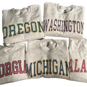 College Varsity Retro Sweatshirt Gray Long Sleeve 50% Cotton 50% Polyester Ash Gray S-5XL