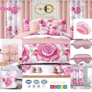Luxury Bedsheet Set - 3pcs with Floral Design, Includes Pillowcases, Bath Towels & Washing Care Products