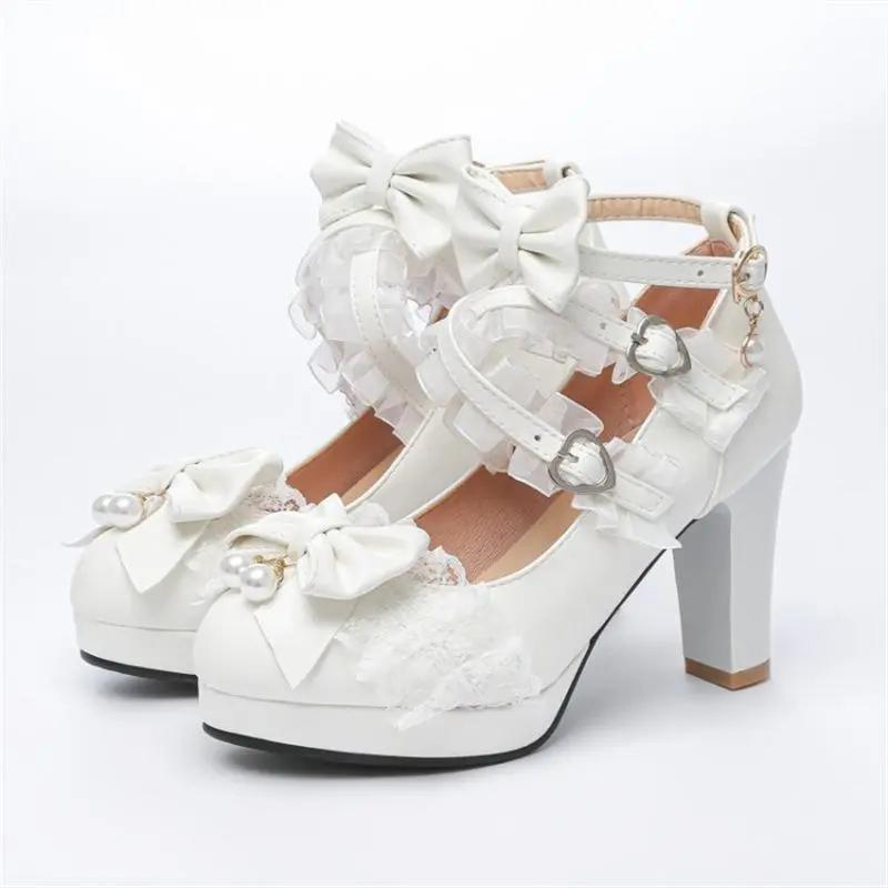 Women's Cute Elegant Sweet Bow Lolita Lace Candy-Like Chunky Embellished Heels Elevated Sandals, Fashionable Sandals, Block Chunky Heels, Bowknot Design Platform, Block Heel