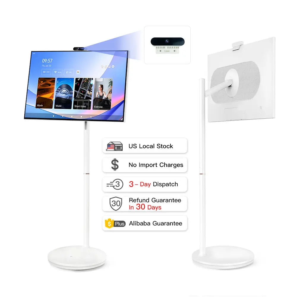 32 Inch 128GB Smart Portable TV Android OS 1080P 13MP Camera Remote Control Control Home Office Entertainment Portable Smart Tv