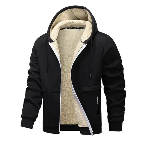 Men's full zip hooded jacket, thick and warm winter fleece hooded jacket with adjustable drawstring, zipper pocket, soft and comfortable long sleeved casual jacket, streetwear, suitable for daily outdoor casual wear
