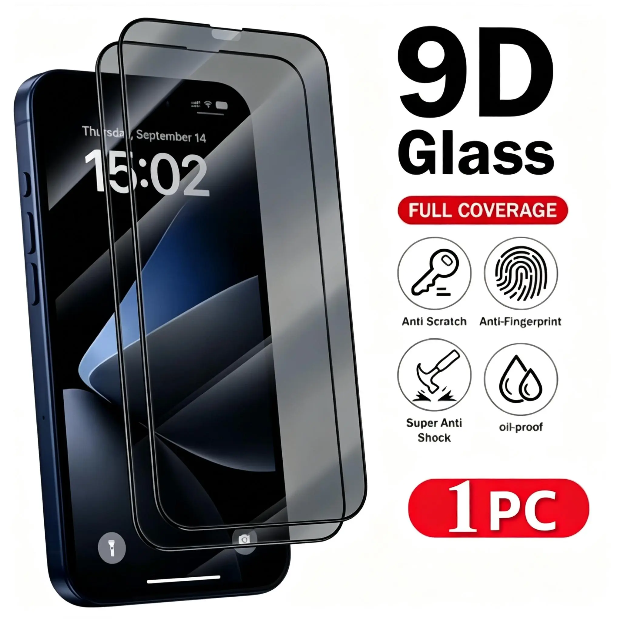 1pc Full Screen Coverage Ultra HD Privacy Screen Protector for iPhone14/15/16 Series Smartphones, Handheld Cellphone Devices - Fingerprint Unlocking Support, Easy Installation, Scratch & Wear Resistance