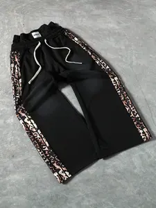 High Waisted Wide Leg Track Pants with Animal Print Contrast Panel, Casual Relaxed Fit Sports Trousers for Gym & Street Style, Trendy PRODUCTF Signature Side Stripe Lounge Trousers, Athleisure Pants, High Waisted Athletic