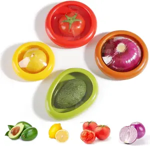 4 Pcs Vegetable and Fruit Storage Containers for Fridge, Refrigerator Vegetable Crisper Makes Food Stays Fresh Longer, BPA Free & Reusable, Ideal Avocado Lemon Tomato and Onion Keeper/Saver/Holder