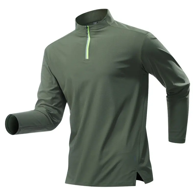 Men's Half-Zip Pullover Long Sleeve Fitted Training Top, Breathable Quick-Dry Shirt for Male Running & Biking, Machine Washable, Polyester, Versatile And Comfortable, Half Zip Men's Sweatshirts, Hiking / Light Outdoor, Sporty Chic