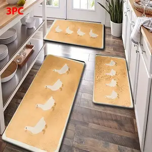 2/3 Piece Flannel Kitchen Mat Set, Warm Hand Drawn Goose Design, Anti-Slip, Absorbent, Home Decor, Floor Mat