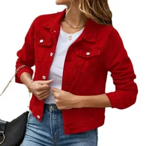Women'sBasicButtonDownStretchFittedLongSleevesDenimJeanJacket
