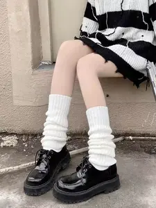 White Knitted Slouch Leg Warmers JK Lolita Y2K Style Long/Mid-Calf Socks for Women Ladies Soft Japanese Look for Spring Summer Fall Winter sockies