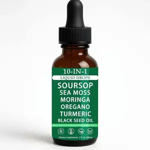 GraviGlow Soursop Natural Drops - 10-in-1 Soursop Extract Liquid Drops with Sea Moss, Moringa, Turmeric Oil, Black Seed Oil, Oregano for Overall Health, Joint Support, Vegan, Non-GMO 2 Fl Oz