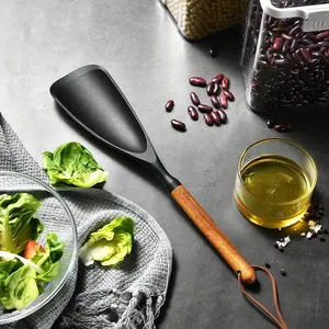 Silicone Cooking Spoon with Wooden Handle, 1 Count Nonstick Cooking Spoon, Kitchen Gadgets, Multifunctional Spatula Spoon for Mixing, Scoop, and Scrape