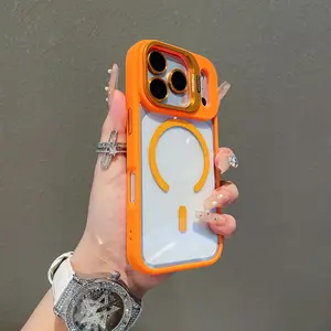 Magnetic phone case for iPhone 1716151413ProMaxPlusair magnetic phone case and lens protective film with metal lens holder compatible with MagSafe transparent TPU phone case military grade drop and shockproof suitable for men and women