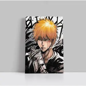 Ichigo Kurosaki Canvas Bleach Anime Poster Wall Art Cartoon Framed Canvas Print Manga Series Home Decor J48 Birthday Gift