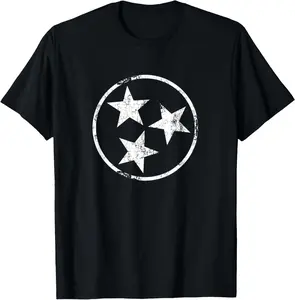 Casual Cotton shortsleeve tees 3 Star TN Flag Graphic White Distressed Tennessee State  T-Shirt