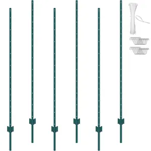 VEVOR 6 Feet Fence Post,  6 Pack T-Post Heavy Duty Metal Fence Posts, Sturdy Steel Fence Stakes for Garden Yard, Lawn, Farms and Outdoor Wire Fencing, Green
