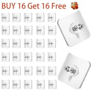 BUY 16 Get 16 Free 32-Piece No-Drill Screw Stickers Strong Adhesive No Nail Wall Hooks for Hanging Pictures Without Nails