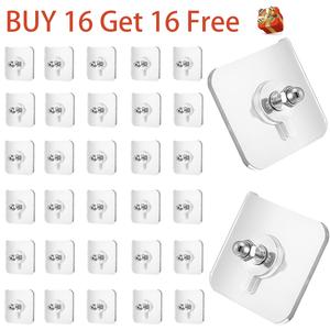 BUY 16 Get 16 Free 32-Piece No-Drill Screw Stickers Strong Adhesive No Nail Wall Hooks for Hanging Pictures Without Nails