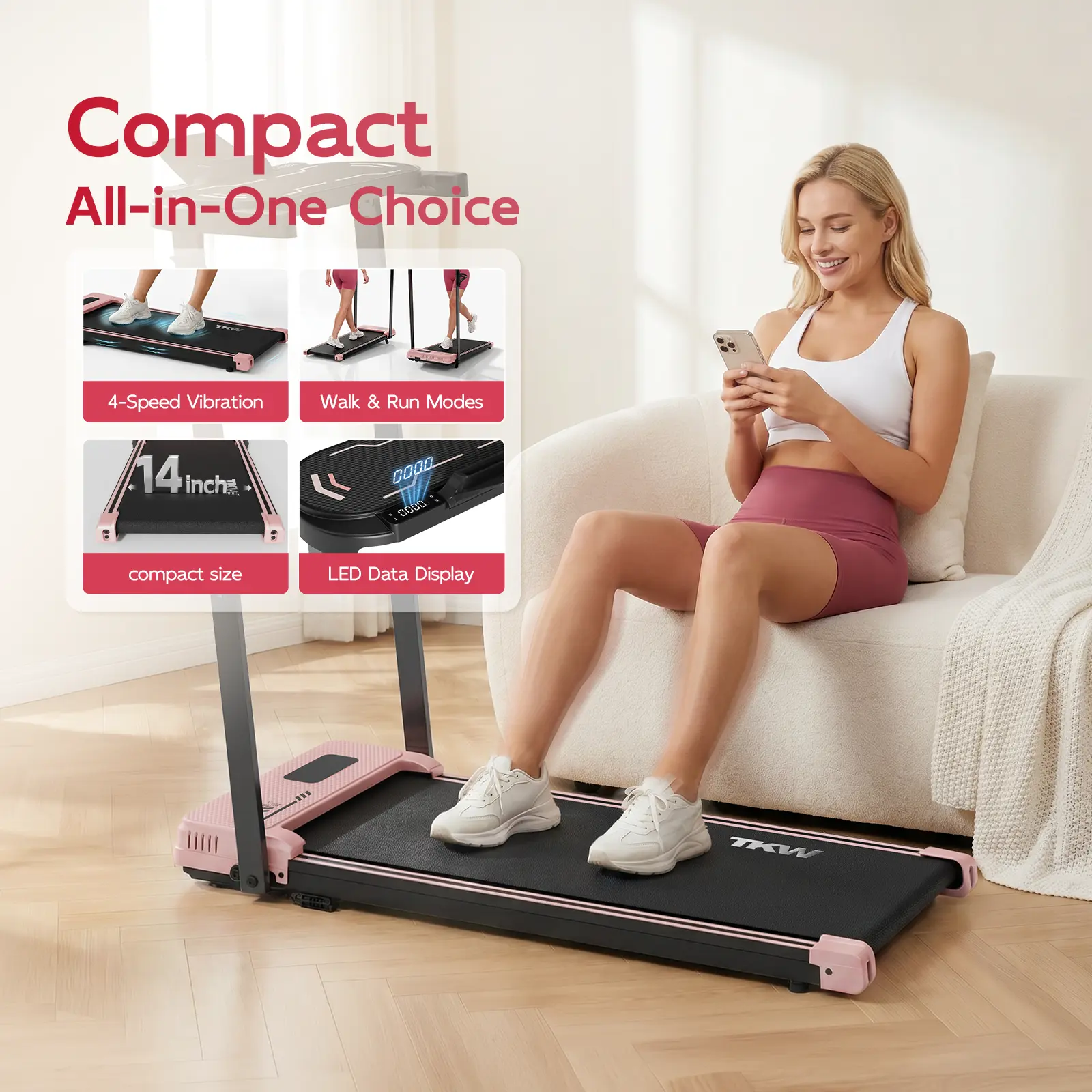 TKW 3-in-1 Walking  pad, Light weight Under DeskWalking pad Treadmill,,Low-Noise Motor Walking Pad, Remote Control & Wheels for Easy mobility, LEDDisplay Training Equipment Home Gym Equipment