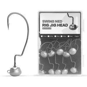 OJY&DOIIIY Swing Weedless Ned Rig Jig Heads, 12 Pack Finesse Mushroom Shaky Jigheads 1/16 3/32 1/8 3/16 1/4oz for Bass Fishing