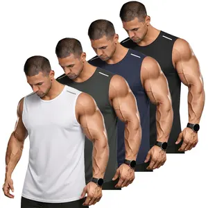 4PCS Men’s Crew Neck Tank Top – Breathable, quick-dry polyester sleeveless athletic wear suitable for summer gym workouts, running, and other sports training; summer sports tank top; men’s underwear tops in black/white/navy blue; energetic summer outfit.