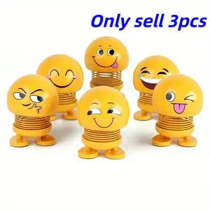 3-Piece Bobblehead Figurines, Car Dashboard Smiley Face Decor Jumping Dolls, Fun Expressions for Car Interior & Office Desk Decorative Gifts