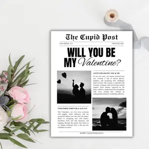 Newspaper Valentines Day Wall Art Print for Couple Her Him