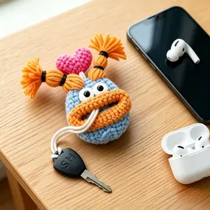 Handmade Chunky Lip Crochet Key Storage Organizer Pouch for Daily Home Storage, Exposed Key Teeth to Unlock Doors Without Removing Keys, Works As Key Cover, Keychain and Bag Charm