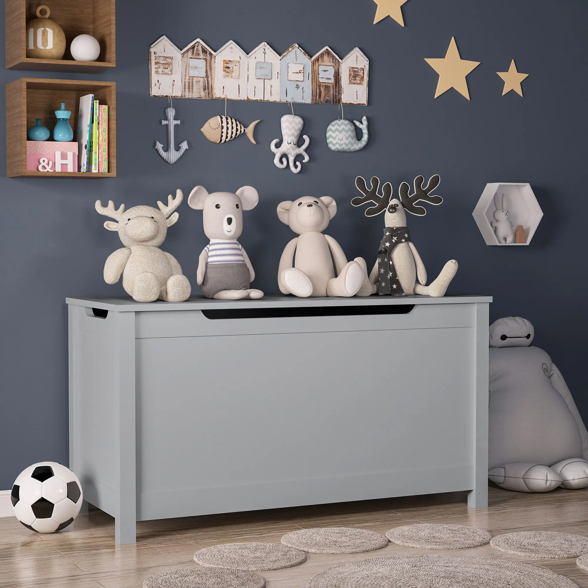 Wooden Storage Bench with Safety Hinged Lid – Multi-Purpose Toy Chest & Organizer for Entryway, Bedroom or Playroom – Solid Wood Furniture, Gray Finish