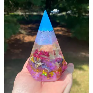 Glow in the dark Night Light Prism Ring Holder with Wildflower Petals and Butterfly Sequins, Magenta and Blue