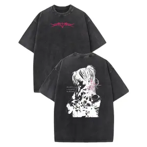 Death Note Misa Amane Graphic T-Shirt, Vintage Washed Distressed Oversized Anime Tee, Retro Gothic Y2K Aesthetic Streetwear Top for Men Women, Anime Lover & Death Note Fan Gift Shirt