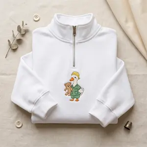 [MADE IN US] Pediatric Nurse Duck Embroidered Quarter Zip, Comfort Care Duck, Child Life Healthcare Crewneck