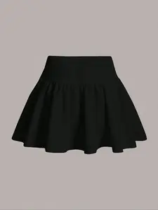 Women's Solid Plicated Stretch Skirt, Elegant Fashion Casual Short Tennis Skirt for Daily Outdoor Wear, Ladies Bottoms for All Seasons