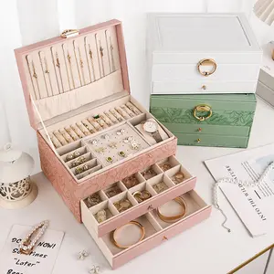Three-layer jewelry storage box Large capacity jewelry box Multi-layer earrings Ring bracelet jewelry storage box-91 makeup