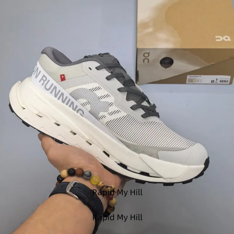 Unisex Light Gray Off White Contrast Trail Sneakers, Quick Dry Stretch Woven Mesh Upper, High Rebound Foam Cushion Midsole, Ideal for City Walks, Mountain Hiking & Daily Jogging
