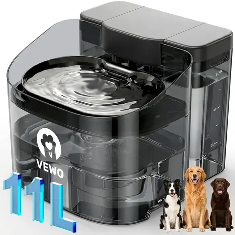 VEWO 11L Large Dog Water Fountain, 5L Drinking Area + 6L Reserve Tank, Deep Anti-Spill Bowl for Big Dogs & Multi-Pet Homes, Automatic Flowing Water Dispenser with Multi-Layer Filtration, BPA-Free, Ultra Quiet & Easy to Clean