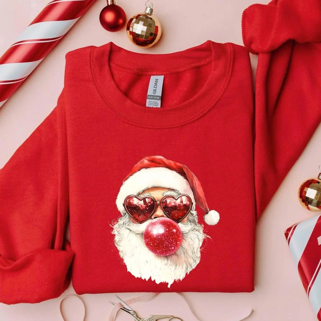 Santa Bubble Gum Christmas Sweatshirt, Santa Claus Blowing Bubblegum Sweatshirt, Funny Xmas Graphic Tee, Cute Retro Christmas Crewneck Shirt, Vintage Santa Claus Festive Apparel, Trendy Holiday Season Outfit, Unique Xmas Gift for Women & Men