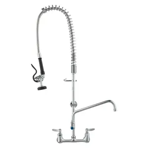 【Summervibes】VEVOR Wall-Mounted Brass Kitchen Faucet, 36" Tall, 8" Installation Width, Includes 12" Rotating Spout and Pull-Down Sprayer, Suitable for Single, Double, or Triple Sinks