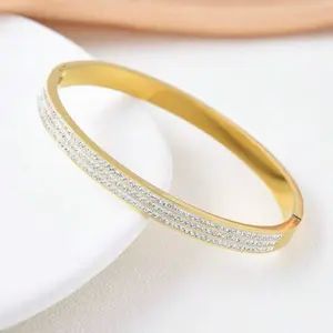 1pc Gold-Color Crystal-Studded Bracelet, Suitable For Daily Wear Bracelets & Bangles-Glitzzy collection