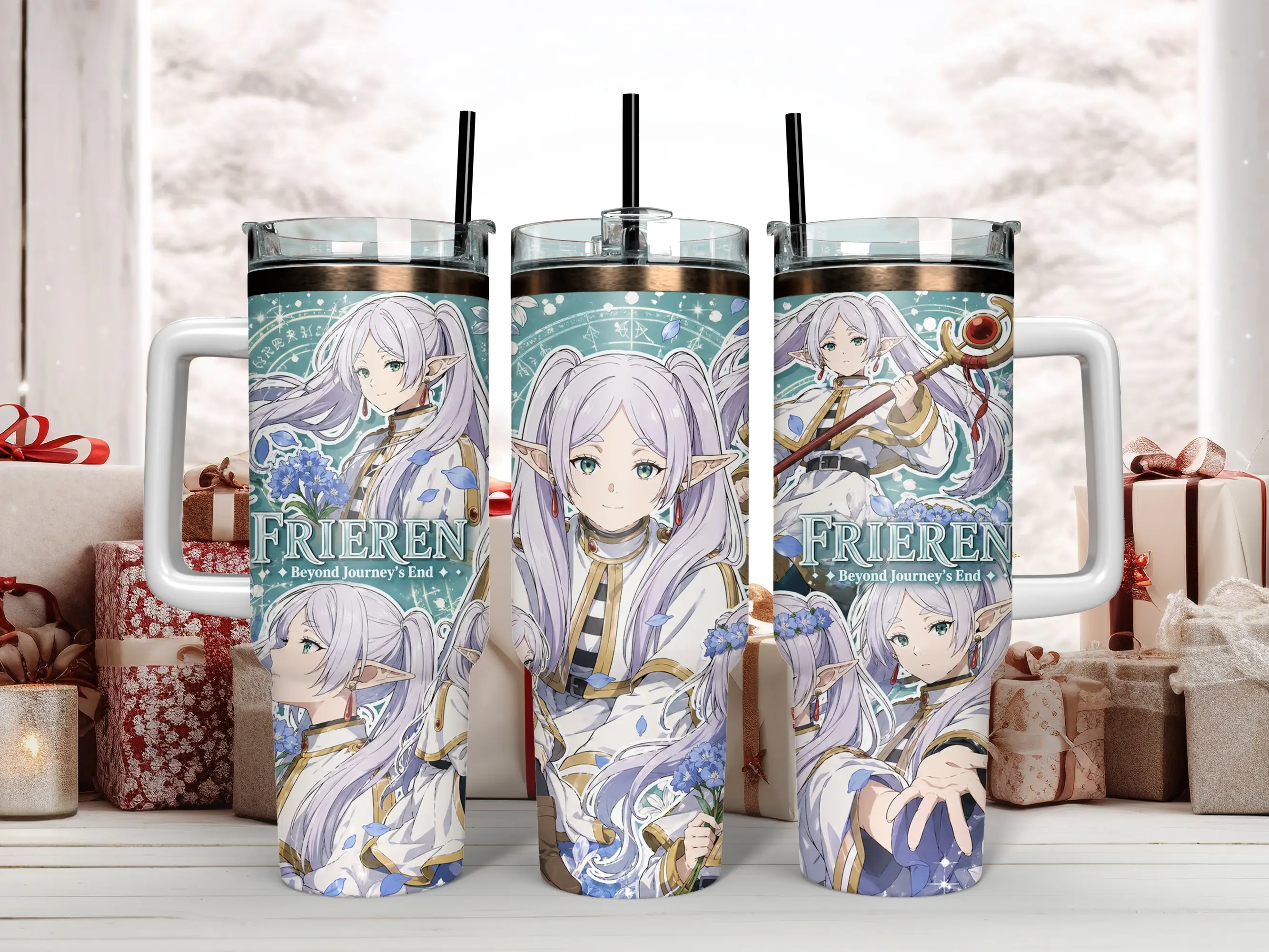 40oz Stainless Steel Insulated Flask Bottle - Frieren Beyond Journey's End Anime Art Mug, Magical Elven Mage Jumbo Tumbler, Leak Proof Straw Lid, Portable Reusable Kitchenware Drinkware with Temperature Control for Anime Otaku Gifts, Anime Art Mugs