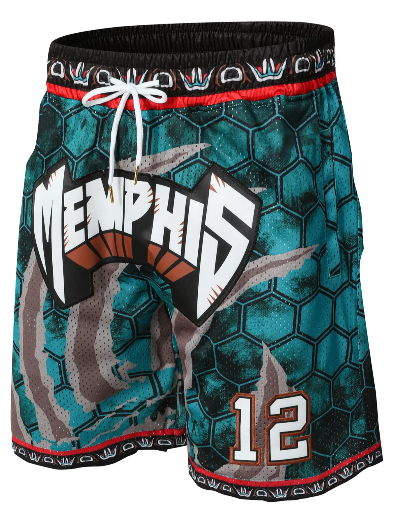 Men's 12 Green Basketball Shorts, Vintage Embroidered Athletic Workout Shorts, Casual Training & Gym Wear for Spring, Letter Embroidery Shorts