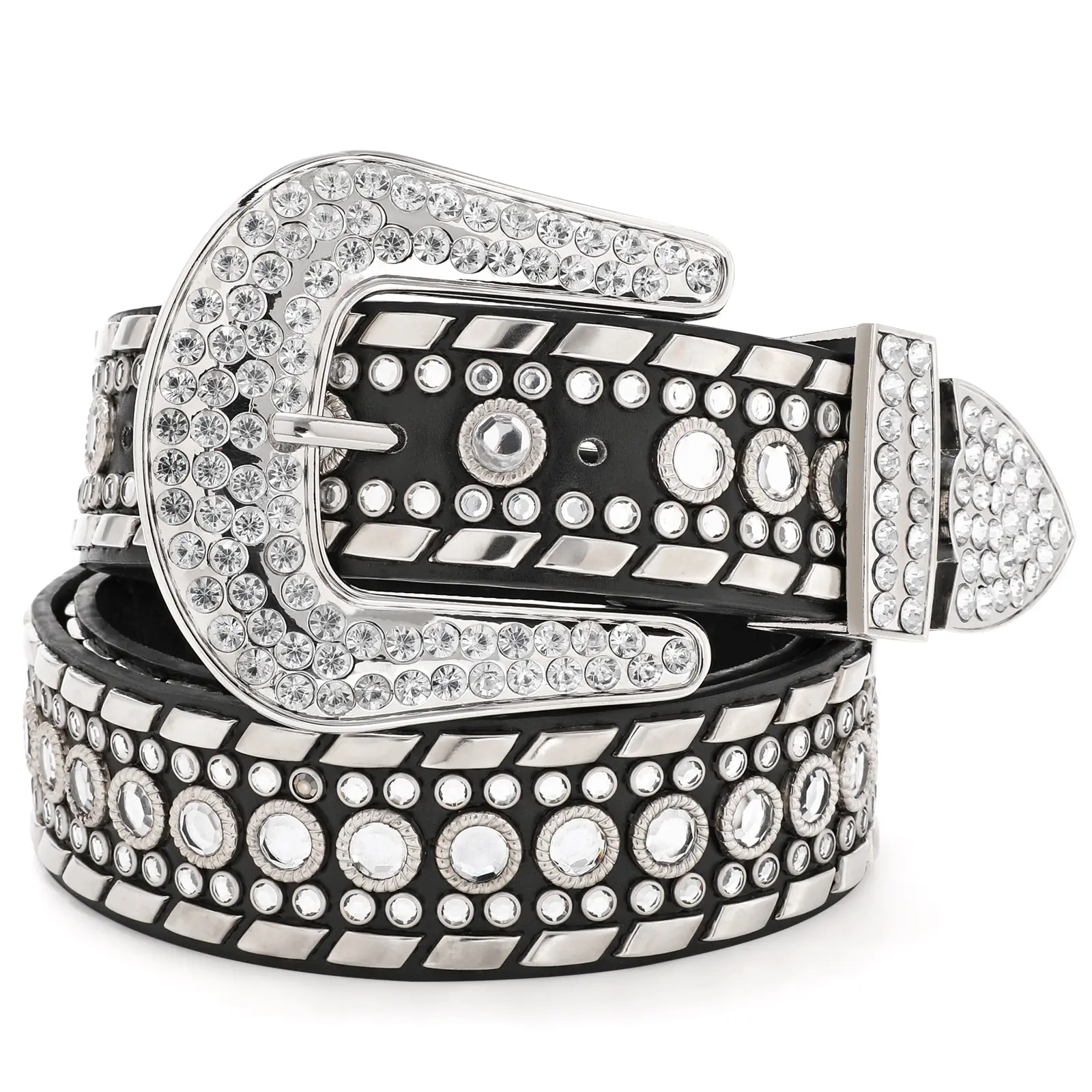XZQTIVE Western Rhinestone Studded Leather Belt Cowboy Cowgirl Bling Waist Belt for Jeans Dress, Pink, Silver,Fit Waist Size 32-37 Inches