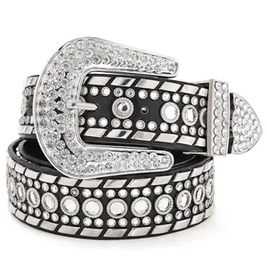 XZQTIVE Western Rhinestone Studded Leather Belt Cowboy Cowgirl Bling Waist Belt for Jeans Dress, Pink, Silver,Fit Waist Size 32-37 Inches