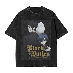 Japanese hot Anime Black Butler Washed TShirt Unisex personality Clothes Oversized Suitable for all seasons Couples high quality