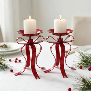2pcs Bow Metal Candle Holder, Christmas Table Decor, Valentine's Home Decor, Halloween Decor, Ideal Gift, Candelabra Style
