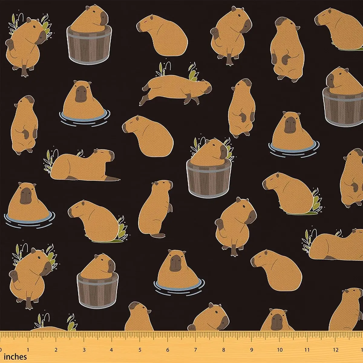 Capybara Fabric By The Yard,1 Yard Animals Lovers Decorative Waterproof Fabric,Fabric,Cutes Capybara Upholstery Fabric for Chairs,Kawaii Black Fabric, Durable Polyester, Machine Washable Fabric