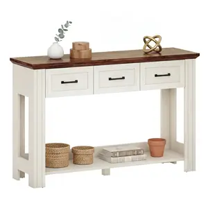 47-Inch Farmhouse Console Table with 3 Drawers White-Brown