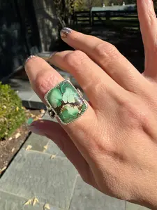 Turquoise Barrel Ring with Silver Snakes (Size 7)