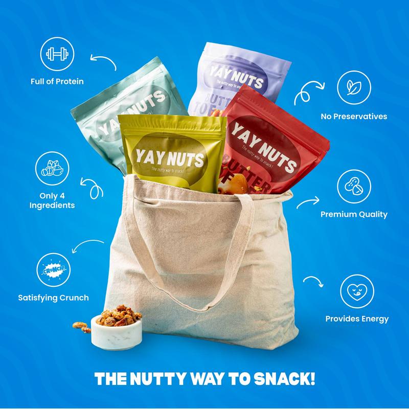 YAY NUTS Butter Toffee Pecans, Cashews, Almonds & Peanuts – Crunchy, All-Natural, No Preservatives, Made in USA – Guilt-Free Snacking with Real Ingredients - 12 oz each (340g)