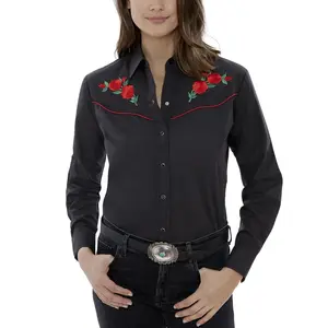 Women's Ely Walker Long Sleeve Western Snap Shirt with Red Rose Embroidery